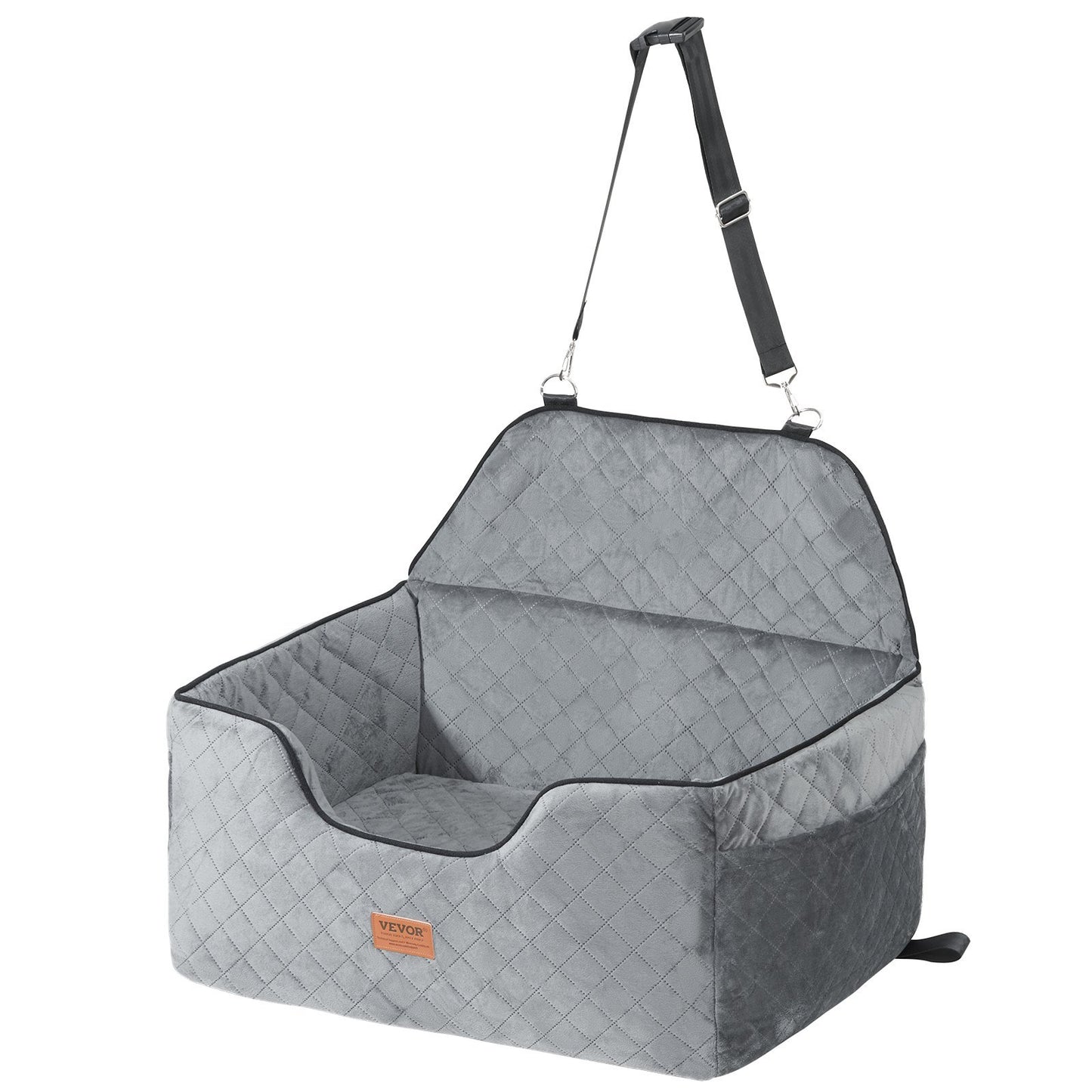 Dog Car Booster Seat – Large Travel Bed for Pets - Grey (Up to 55 lbs)