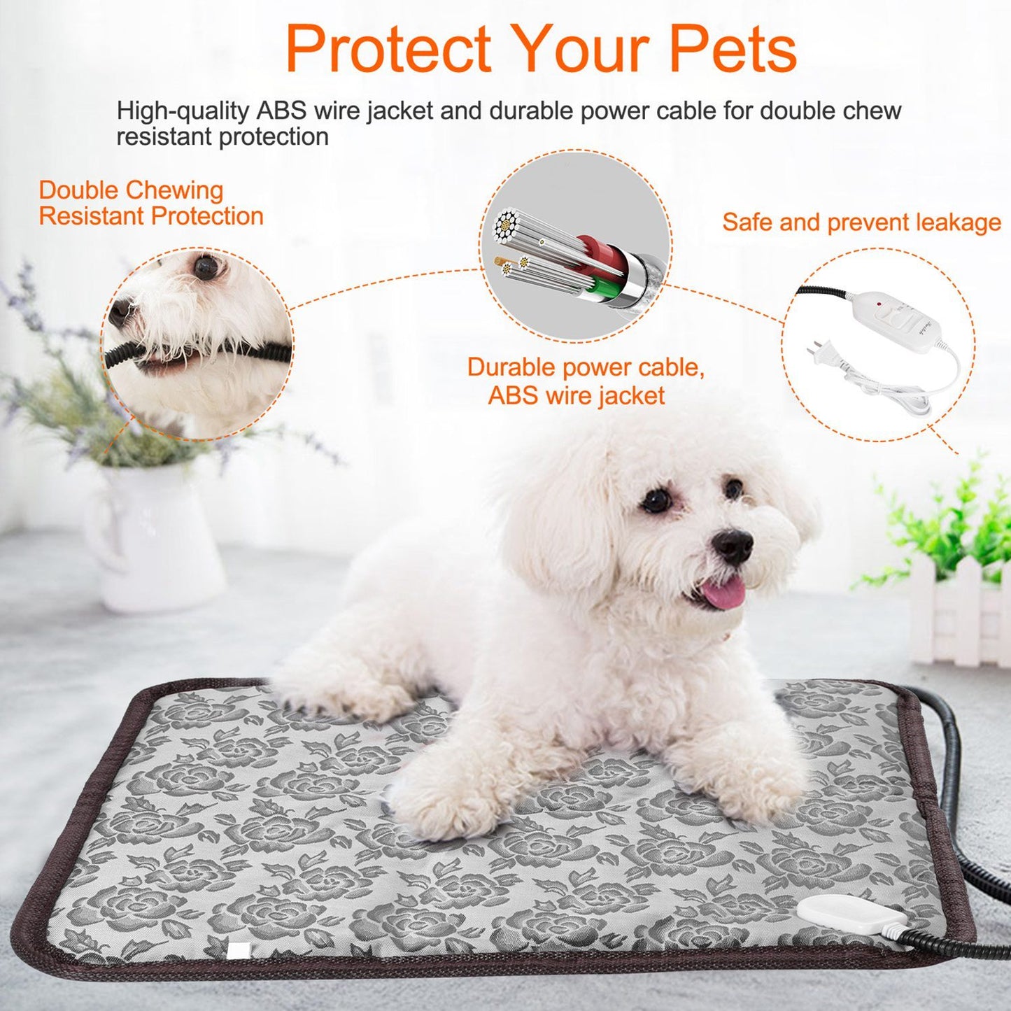 Heated Pet Pad for Dogs & Cats – Waterproof, Chew-Resistant & Adjustable Temperature Bed Mat