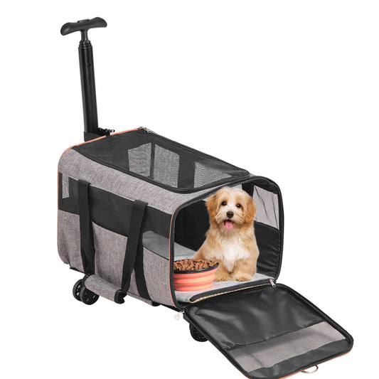 Rolling Pet Carrier with Wheels & Shoulder Strap – Airline Approved Travel Bag for Cats & Dogs