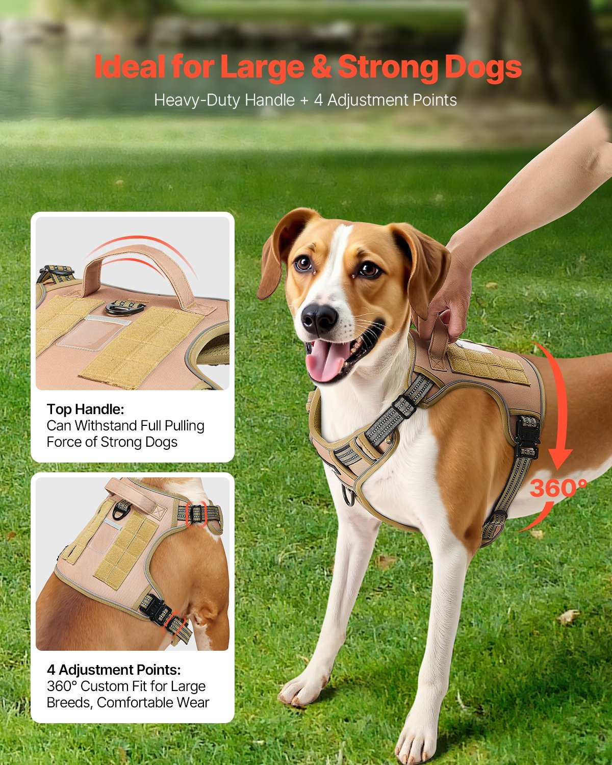 No-Pull Tactical Dog Harness for Large Dogs – Adjustable, Durable, Breathable Vest with Front & Back Leash Clips
