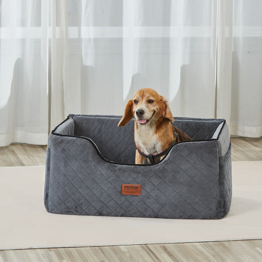 Dog Car Booster Seat – Large Travel Bed for Pets - Grey (Up to 55 lbs)
