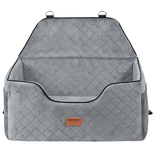 Dog Car Booster Seat – Large Travel Bed for Pets - Grey (Up to 55 lbs)
