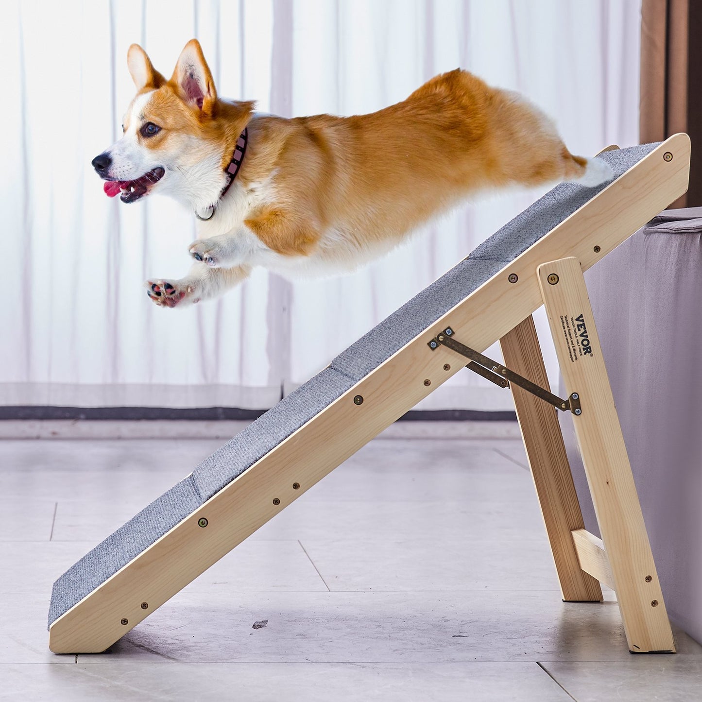 Foldable Wooden Pet Stairs – 4-Step Dog Ramp for Bed & Sofa