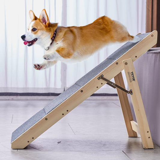 Foldable Wooden Pet Stairs – 4-Step Dog Ramp for Bed & Sofa