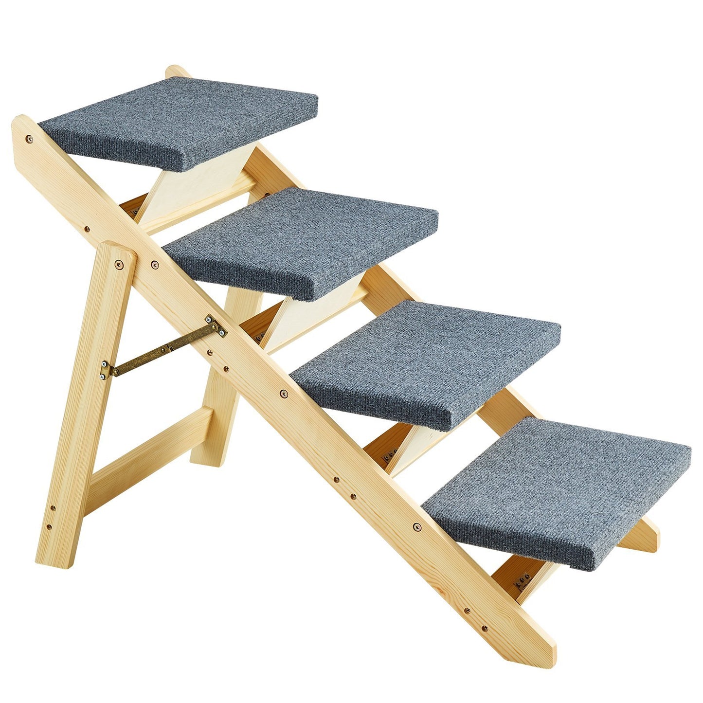 Foldable Wooden Pet Stairs – 4-Step Dog Ramp for Bed & Sofa