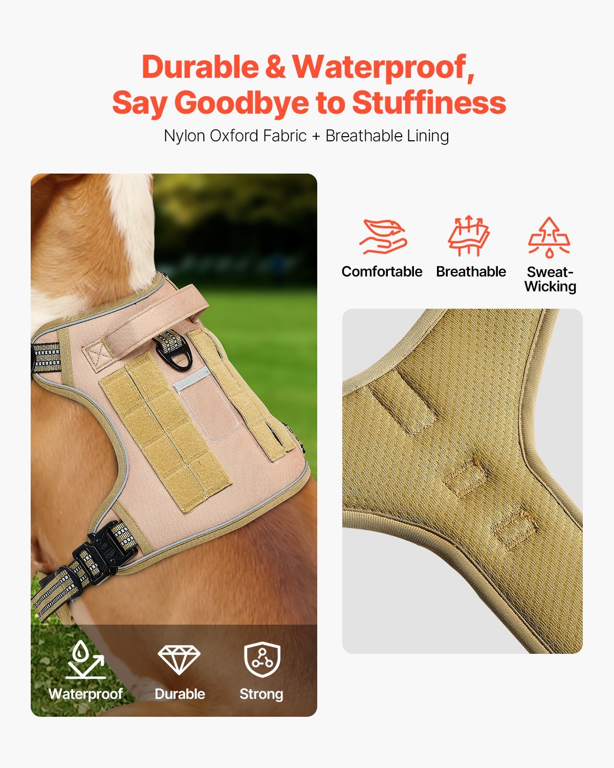 No-Pull Tactical Dog Harness for Large Dogs – Adjustable, Durable, Breathable Vest with Front & Back Leash Clips