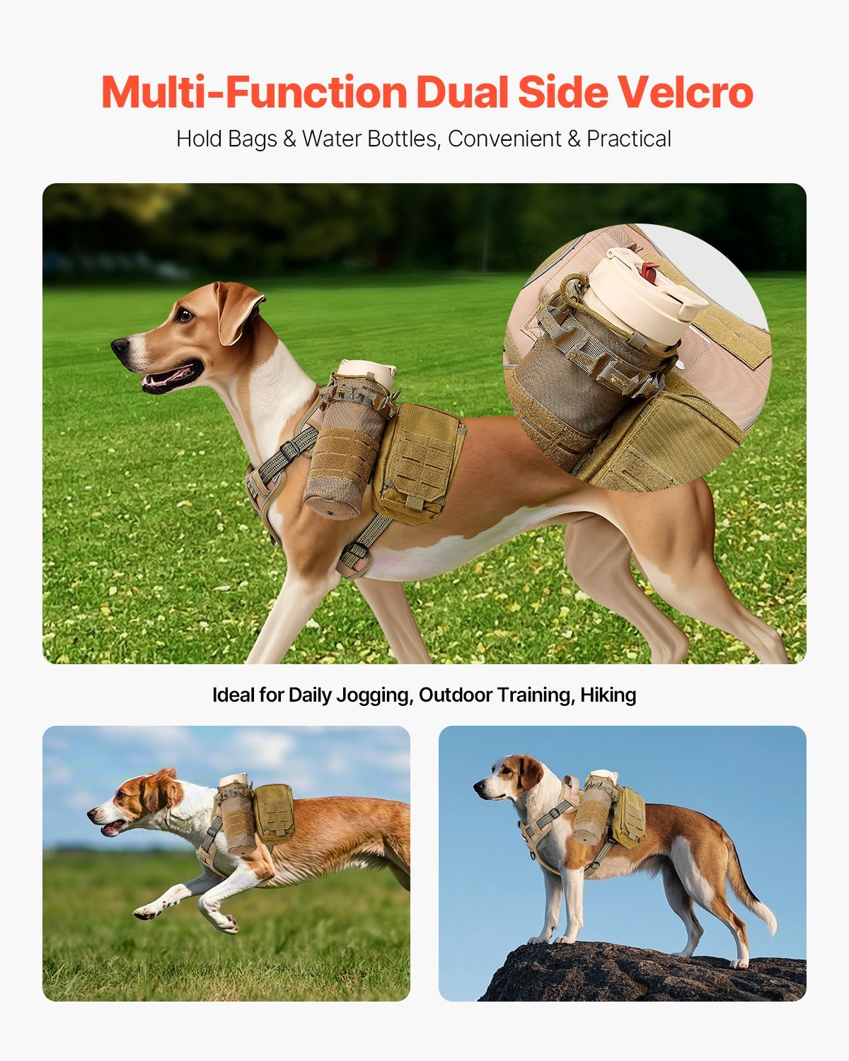 No-Pull Tactical Dog Harness for Large Dogs – Adjustable, Durable, Breathable Vest with Front & Back Leash Clips