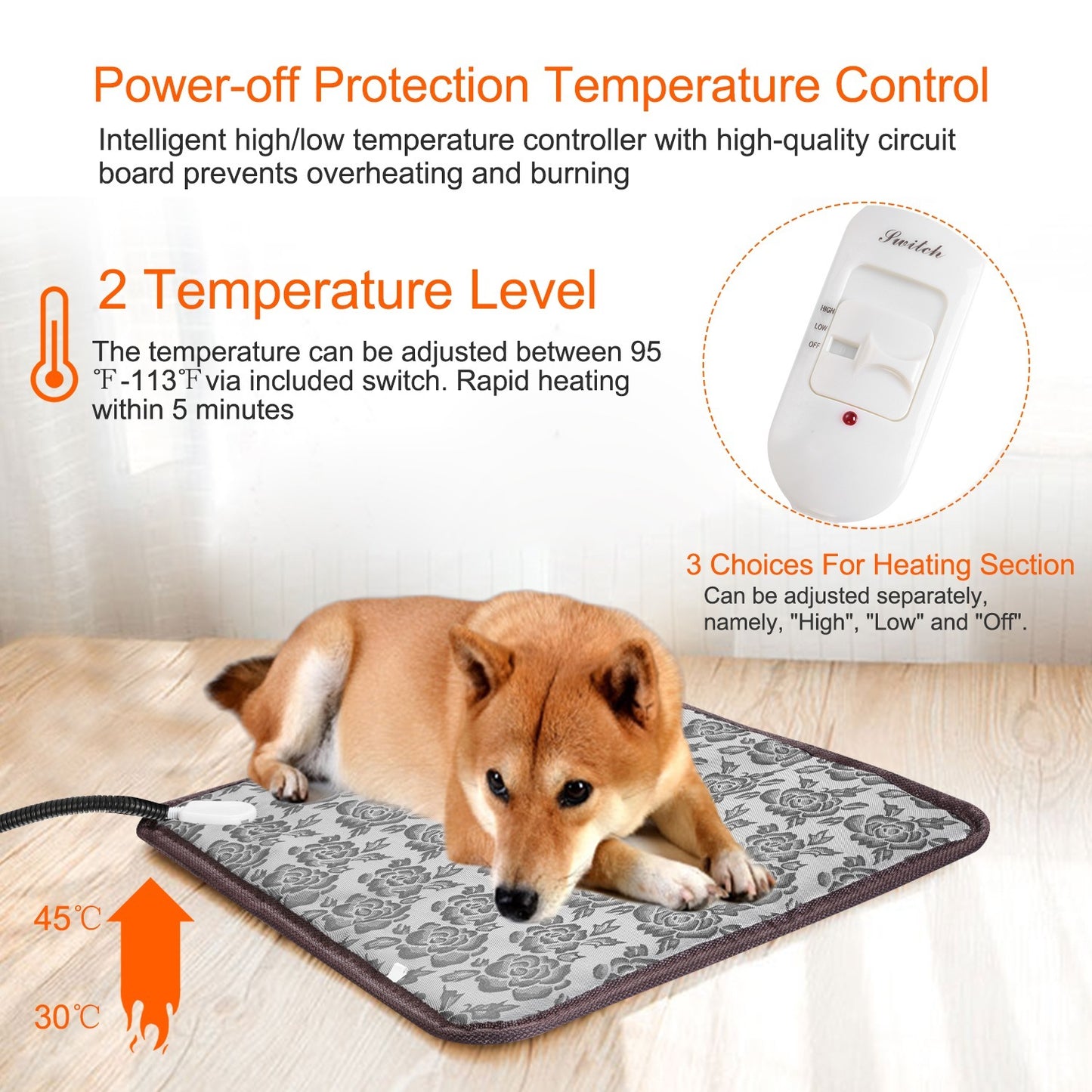 Heated Pet Pad for Dogs & Cats – Waterproof, Chew-Resistant & Adjustable Temperature Bed Mat