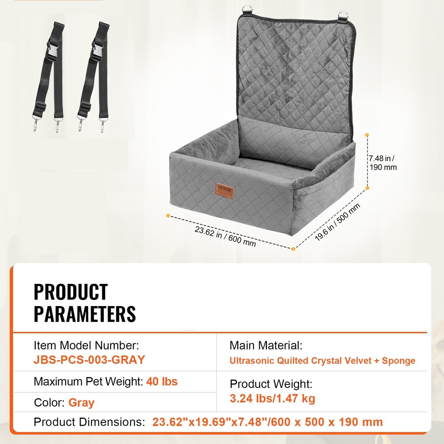 Dog Car Booster Seat – Comfortable Travel Bed for Pets (Up to 40 lbs)