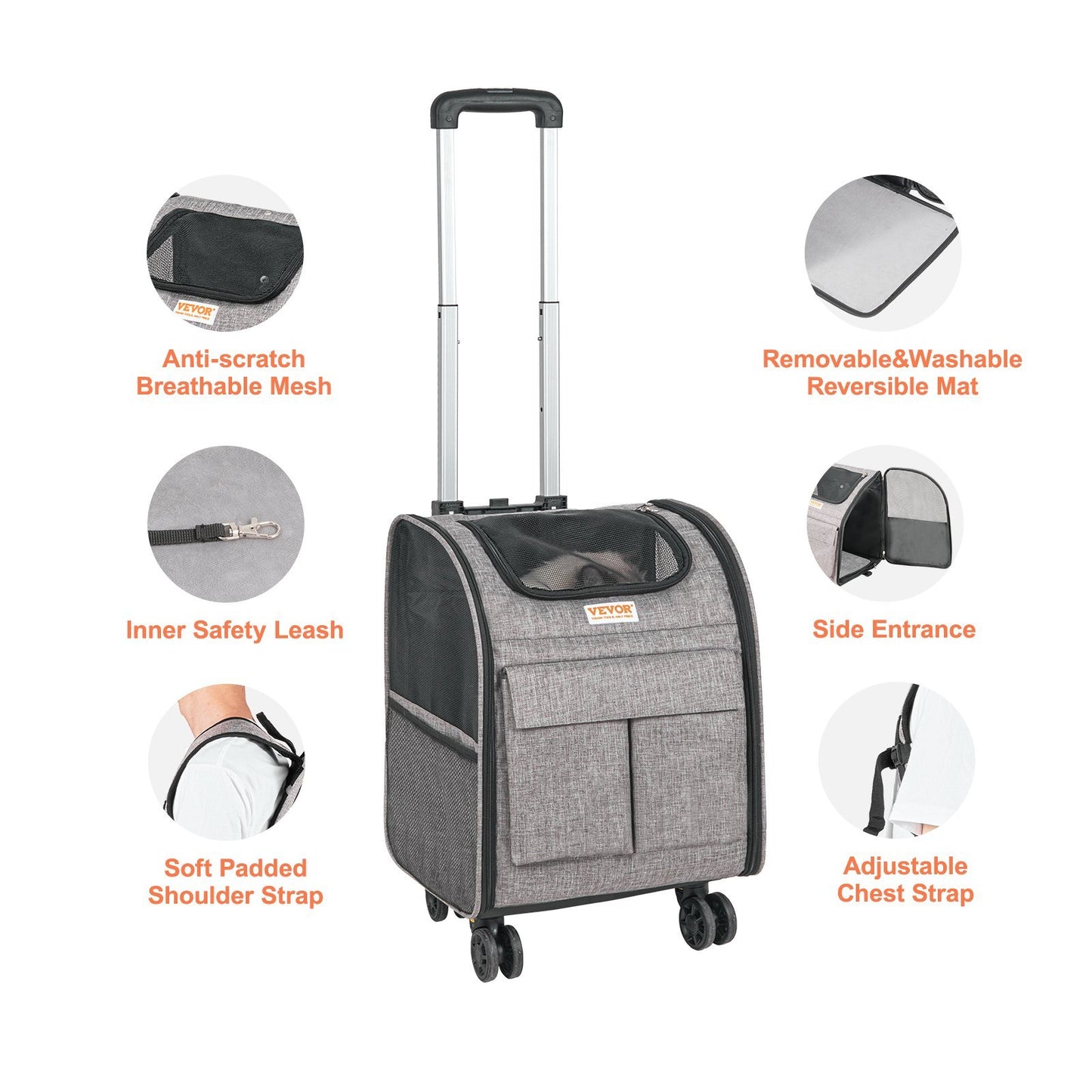Rolling Pet Carrier Backpack with Wheels – Soft, Portable & Airline Approved (Up to 18 lbs)