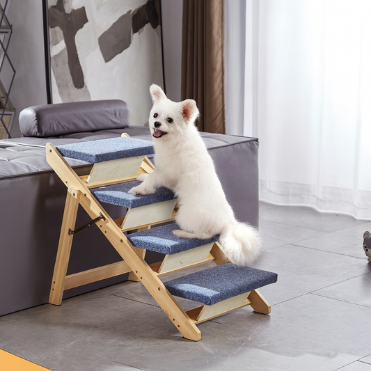 Foldable Wooden Pet Stairs – 4-Step Dog Ramp for Bed & Sofa