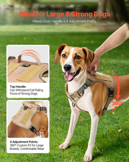 No-Pull Tactical Dog Harness for Large Dogs – Adjustable, Durable, Breathable Vest with Front & Back Leash Clips