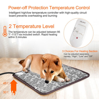 Heated Pet Pad for Dogs & Cats – Waterproof, Chew-Resistant & Adjustable Temperature Bed Mat