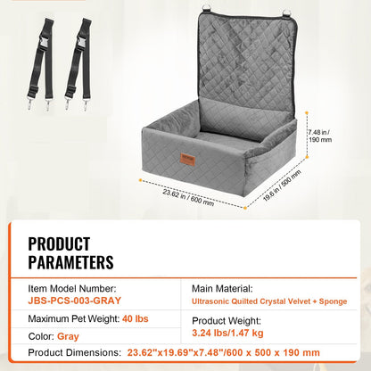 Dog Car Booster Seat – Comfortable Travel Bed for Pets (Up to 40 lbs)
