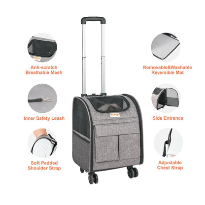 Rolling Pet Carrier Backpack with Wheels – Soft, Portable & Airline Approved (Up to 18 lbs)